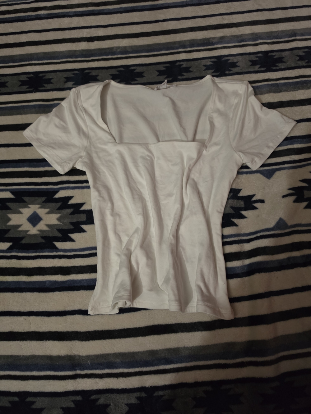 Women's White Square Neck Short Sleeve Tee
